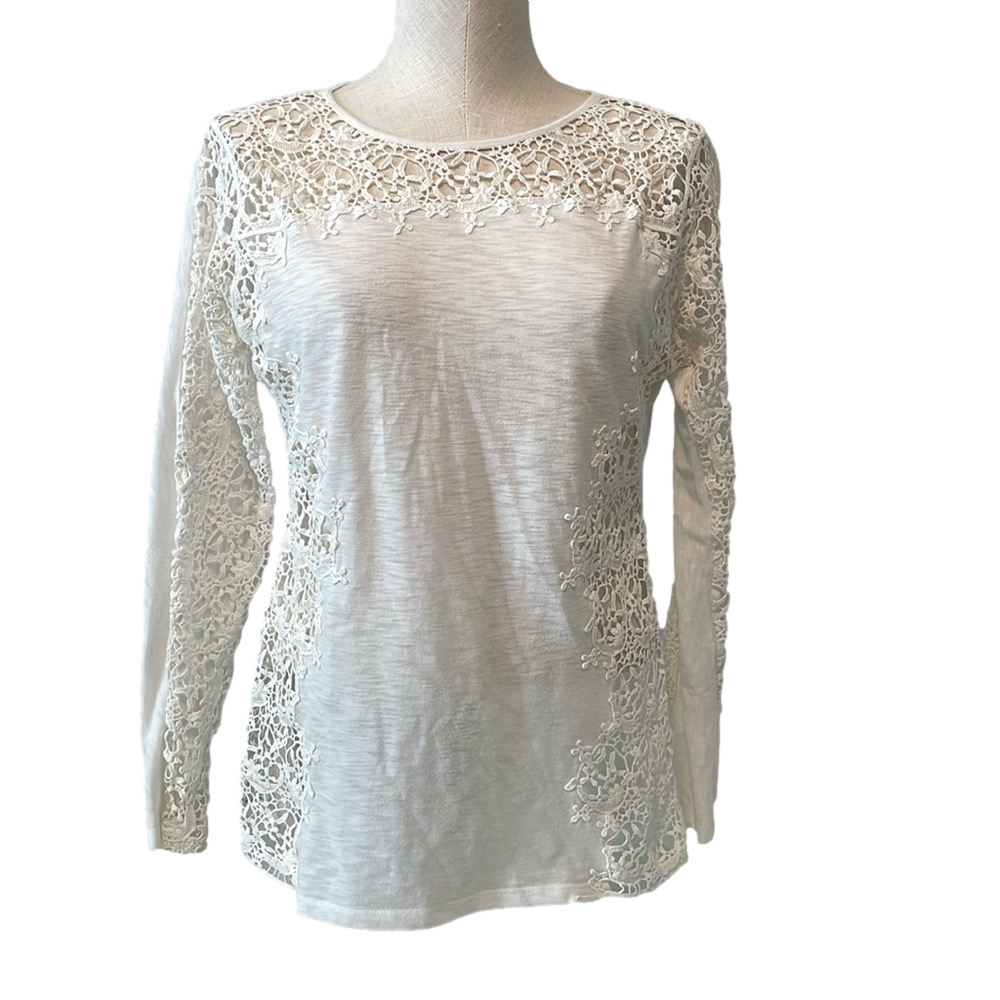 Sundance white long sleeve knit top with crochet sz XS
